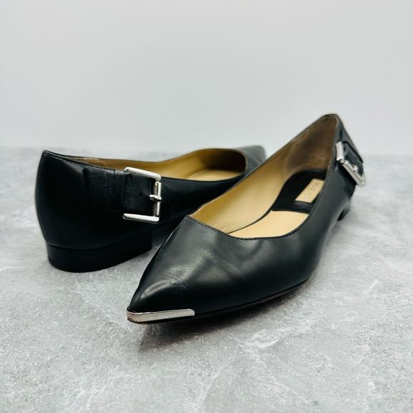 Michael Kors silver black leather flats point toe size 38 - Picture 1 of 12
